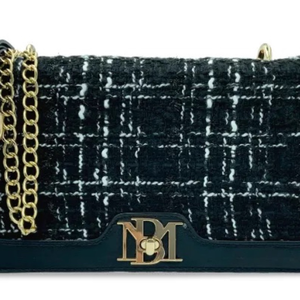 Flash Sale - Badgley Mischka Leather & Tweed 10 In Wide 6 In Deep Crossbody